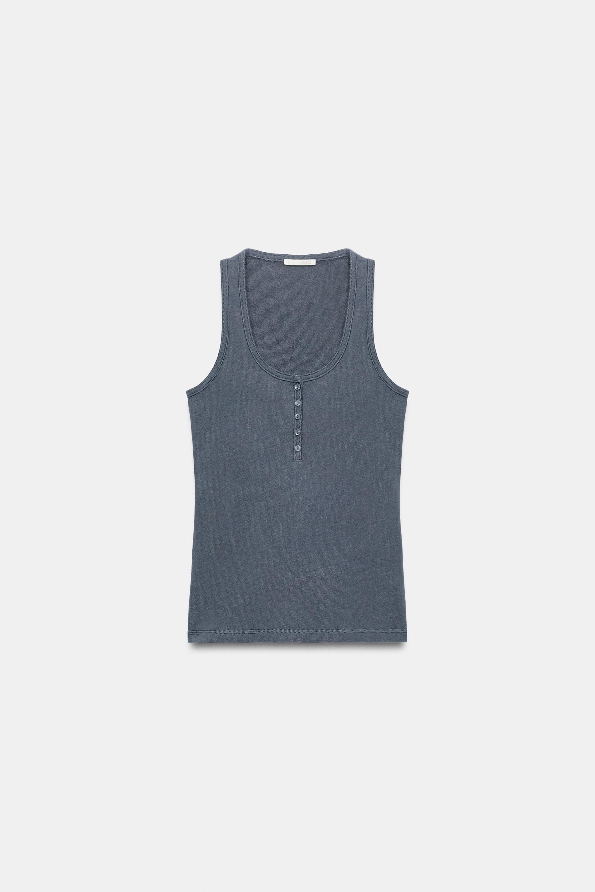 LINEN BLEND BUTTON-FRONT TOP